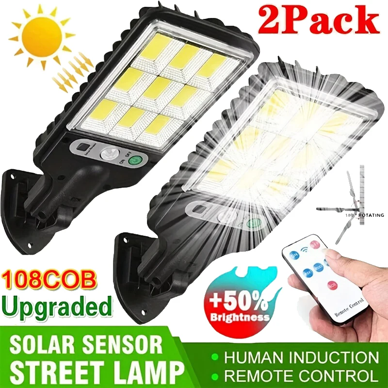 Solar Street Light Led - ไฟ LED พลังงานแสงอาทิตย์สำหรับภายนอกอาคาร ไฟติดผนังลานบ้าน ชาร์จซ้ำได้ พร้อมเซ็นเซอร์ตรวจจับความเคลื่อนไหว